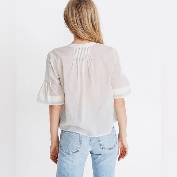 Madewell x Warm Pintuck Tie-Neck Top/White, 33882 - Picture 3 of 14